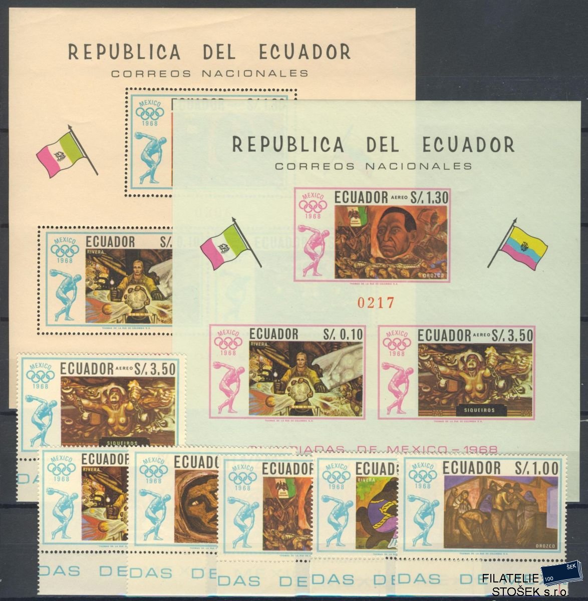 Ecuador známky Mi 1313-8+Bl.35-6