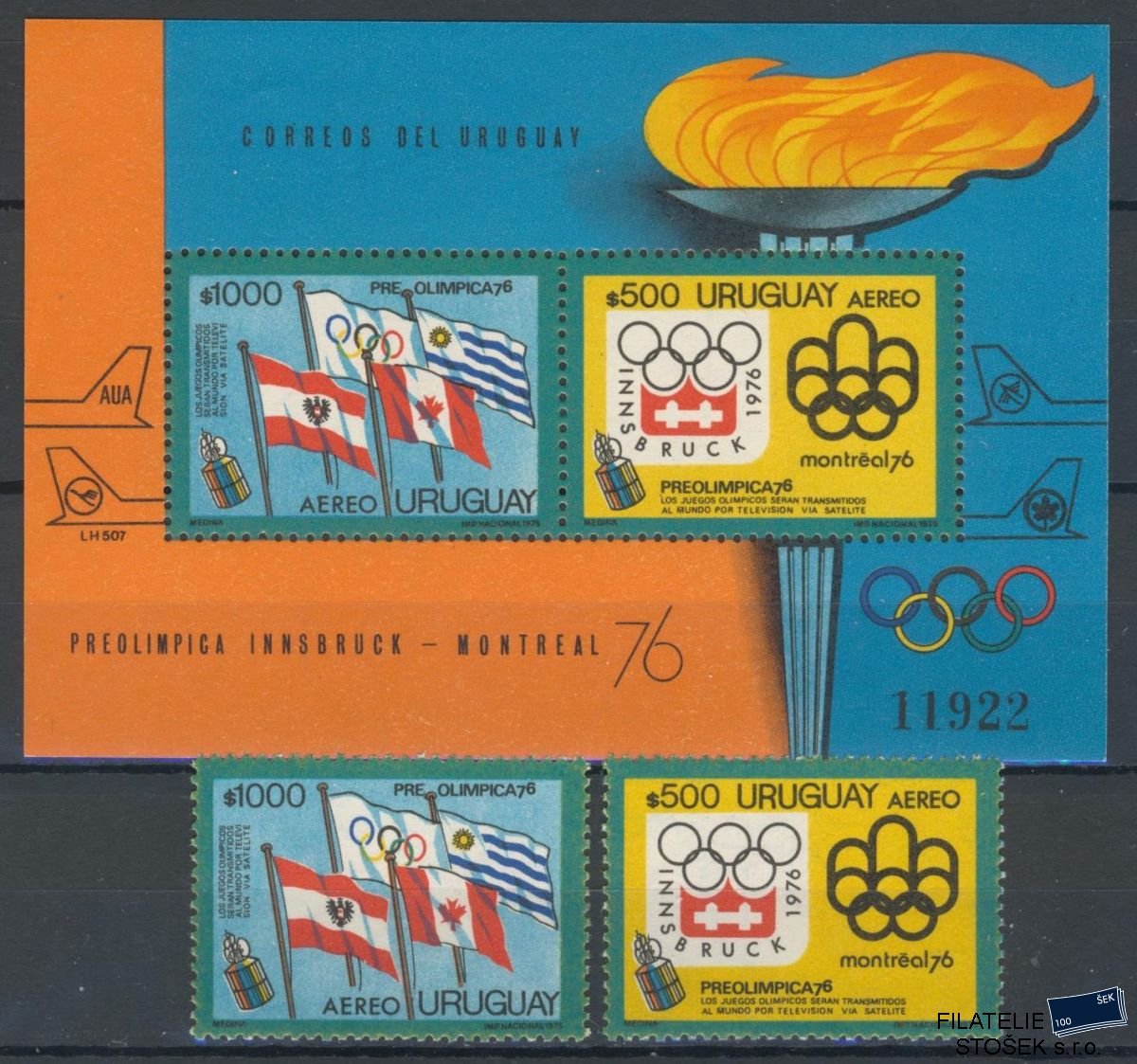 Uruguay známky Mi 1352-3+Bl.25