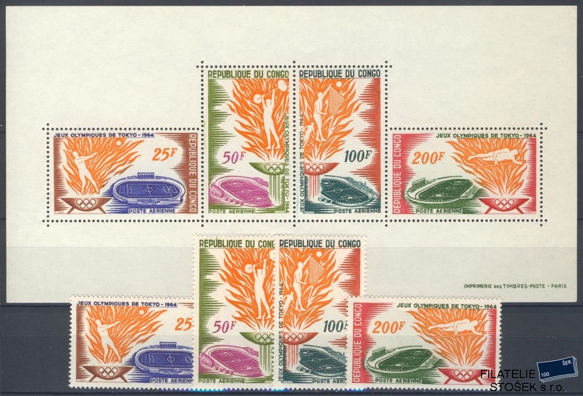 Congo fr. známky Mi 0052-5+Bl.1