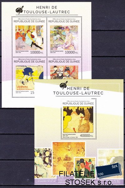 Guinea známky Mi 10757-60+Bl.2447 Henri de Toulouse-Lautrec