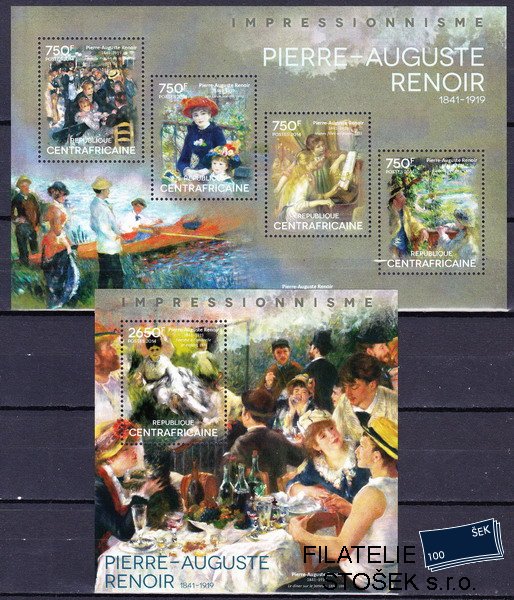 Centrafricaine známky Mi 4900-3+Bl.1193 Pierre-Auguste Renoir