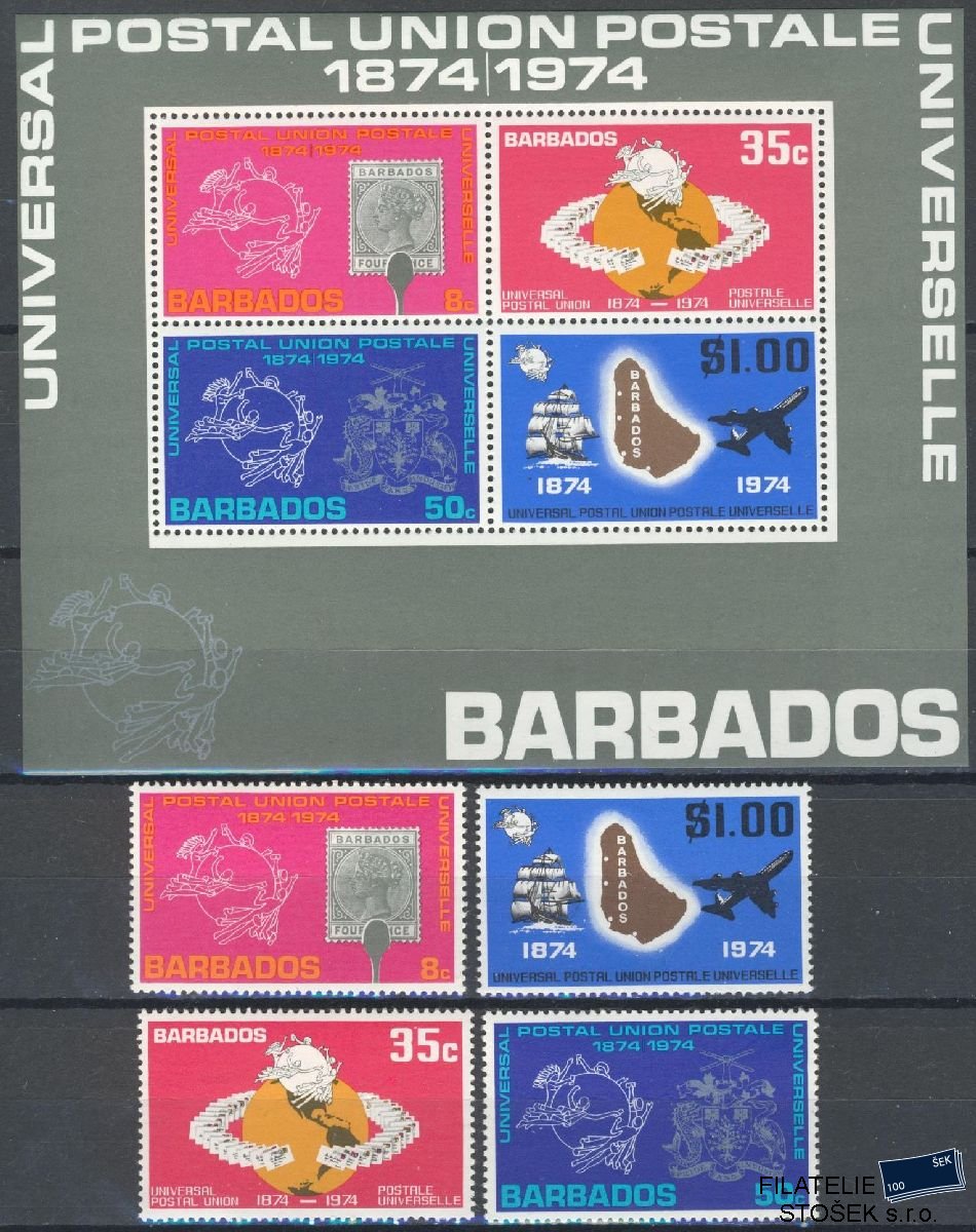 Barbados známky Mi 381-84 + Bl 5