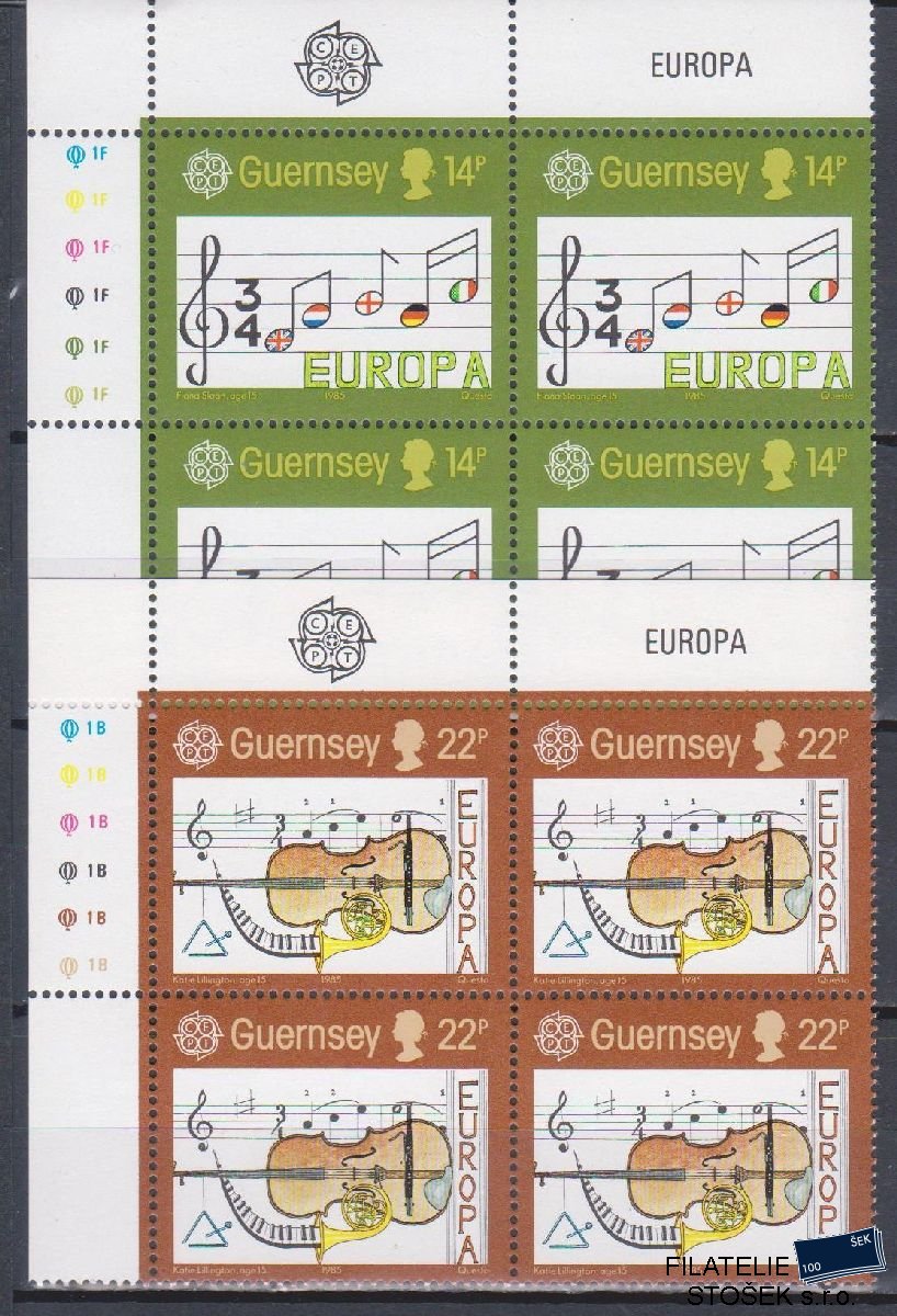 Guersney známky Mi 322-23 4 Blok Rohový