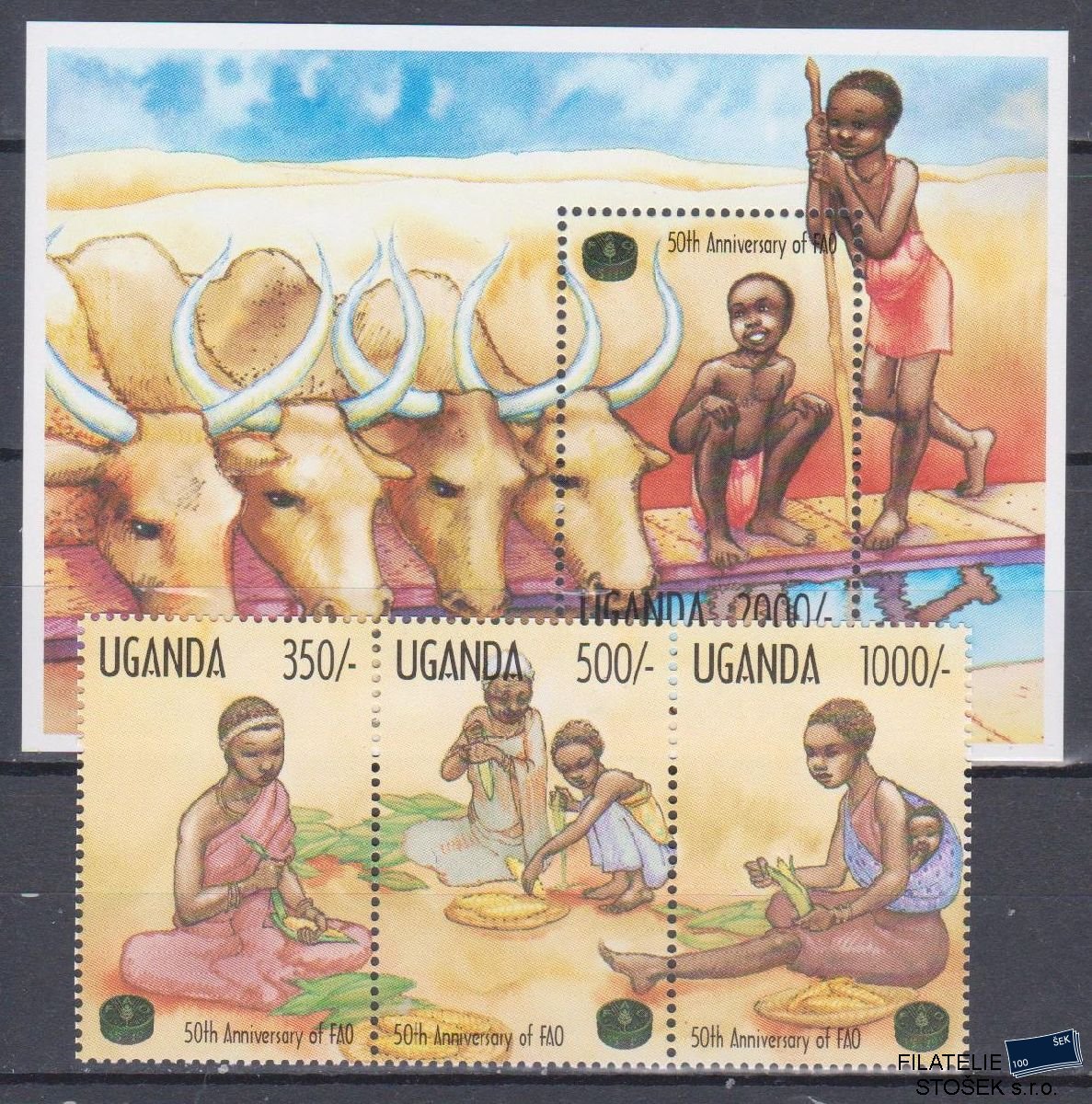 Uganda známky Mi 1487-89 + Bl 231