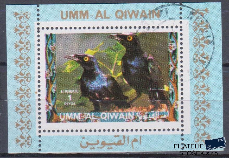 Umm al Qiwan známky - Papoušci - Blok