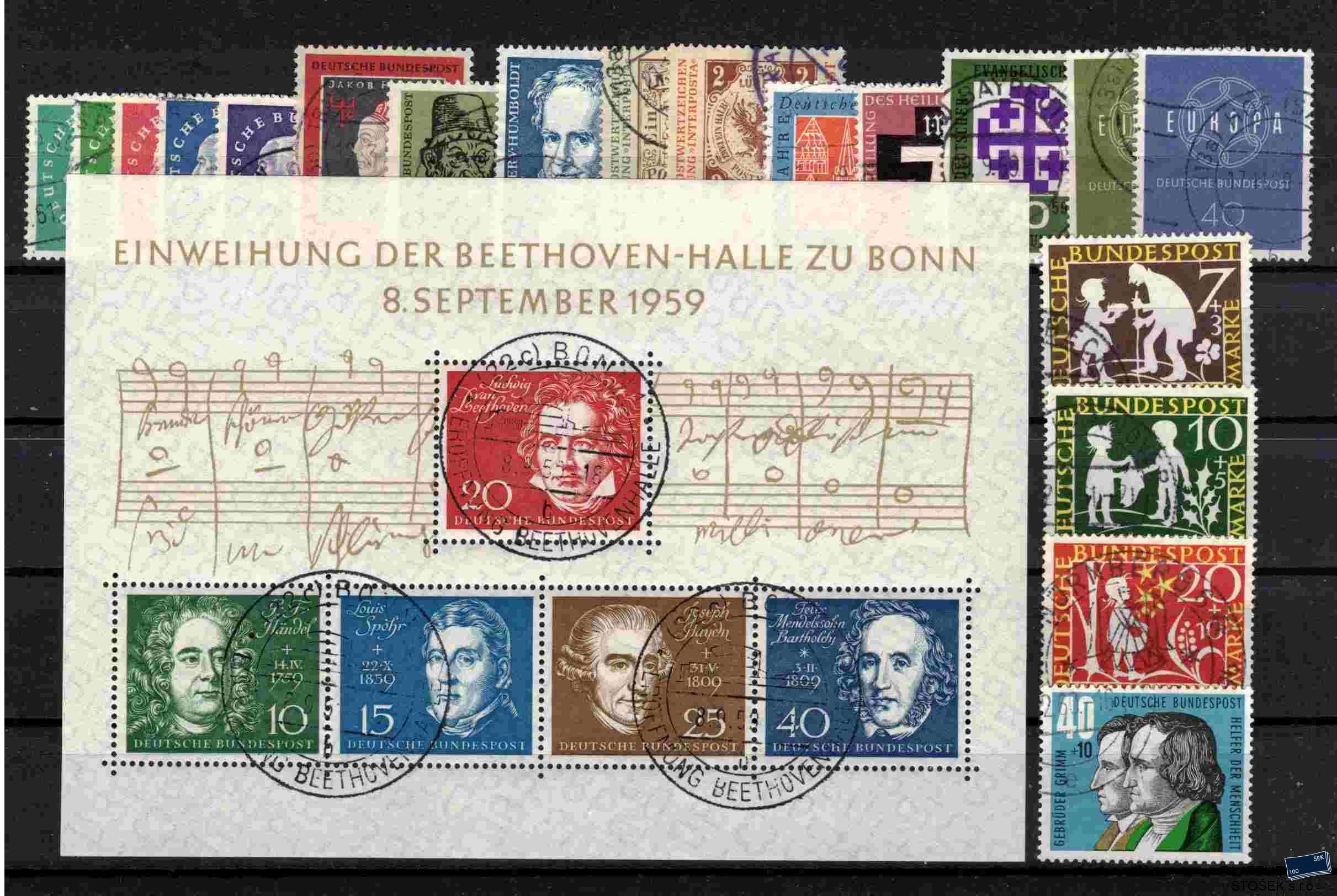 Bundes známky Mi 302-325 - Ročník 1959 na kartičce A5