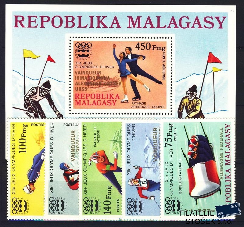 Madagascar známky Mi 802-6 + BL. 13 zlatý přetisk