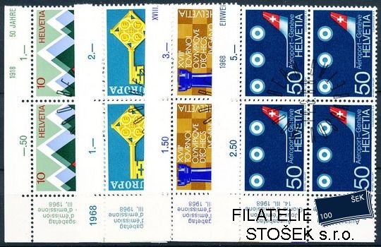 Švýcarsko známky Mi 0870-3 čtyřbloky