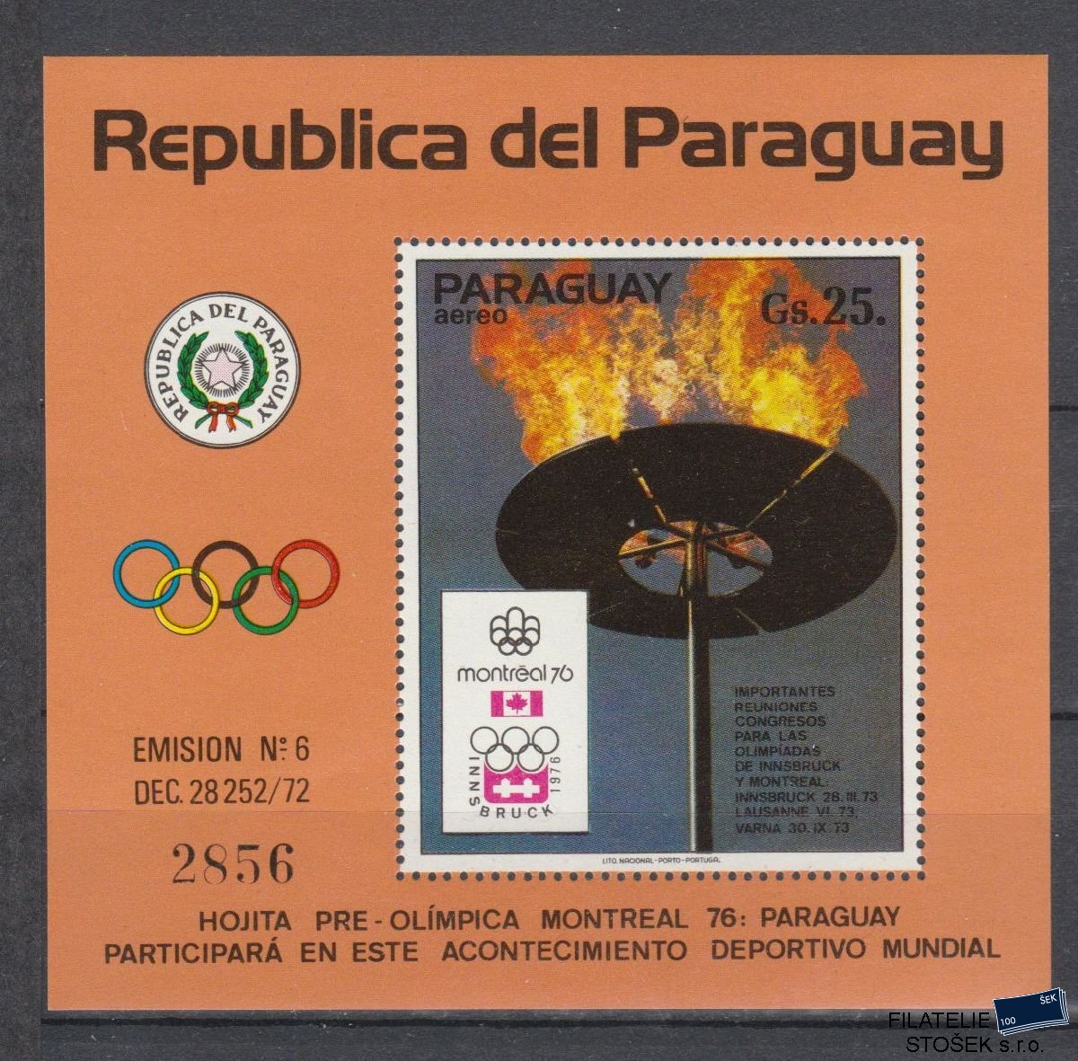 Paraguay známky Mi Blok 221 - Olympijské hry