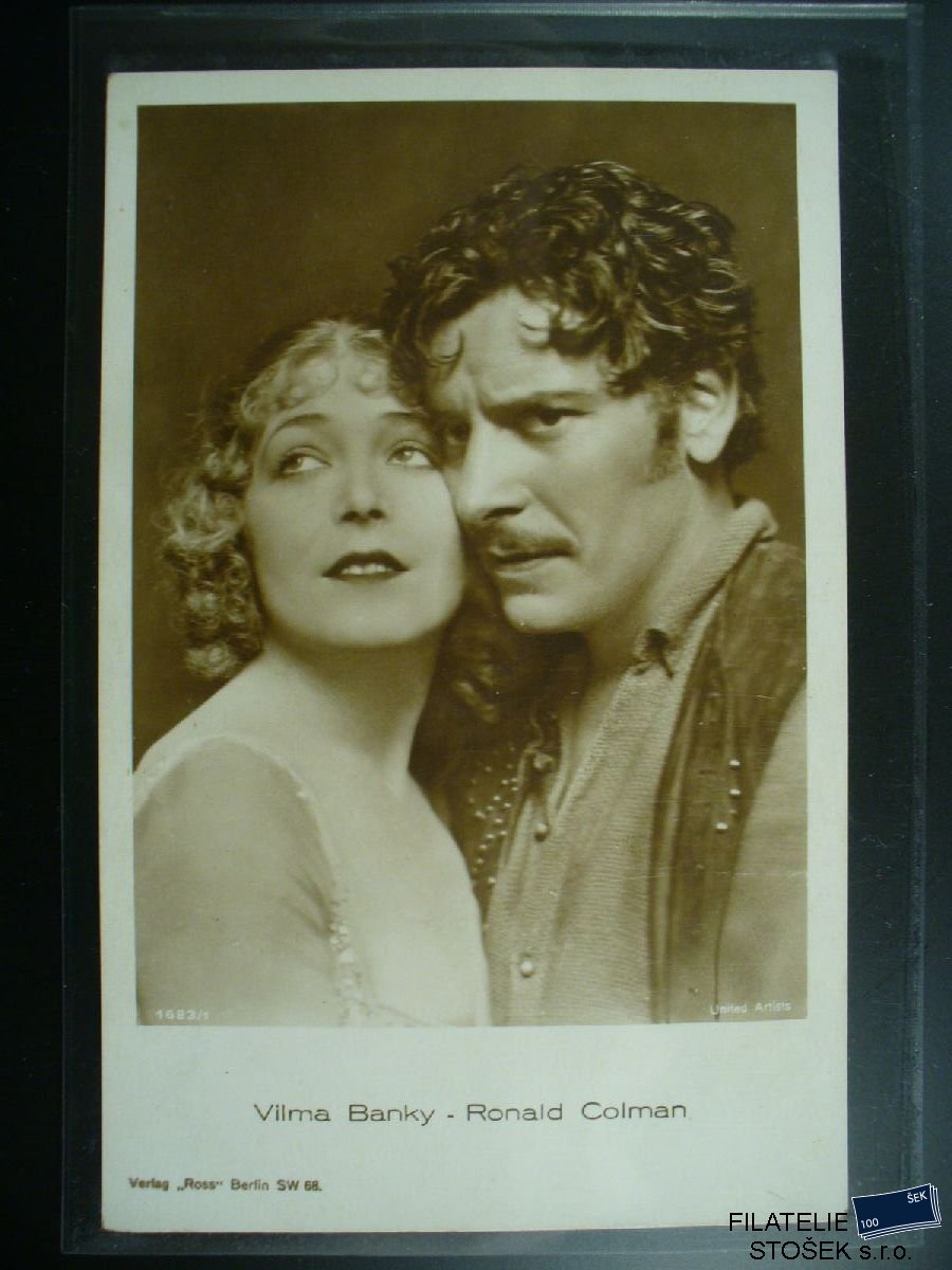 Námětová pohlednice - Herci - Vilma Banky - Ronald Colman