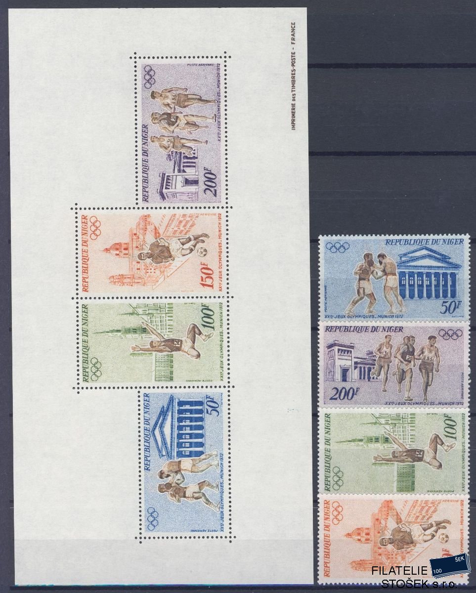 Niger známky Mi 331-34 + Bl 8 - OH 1972