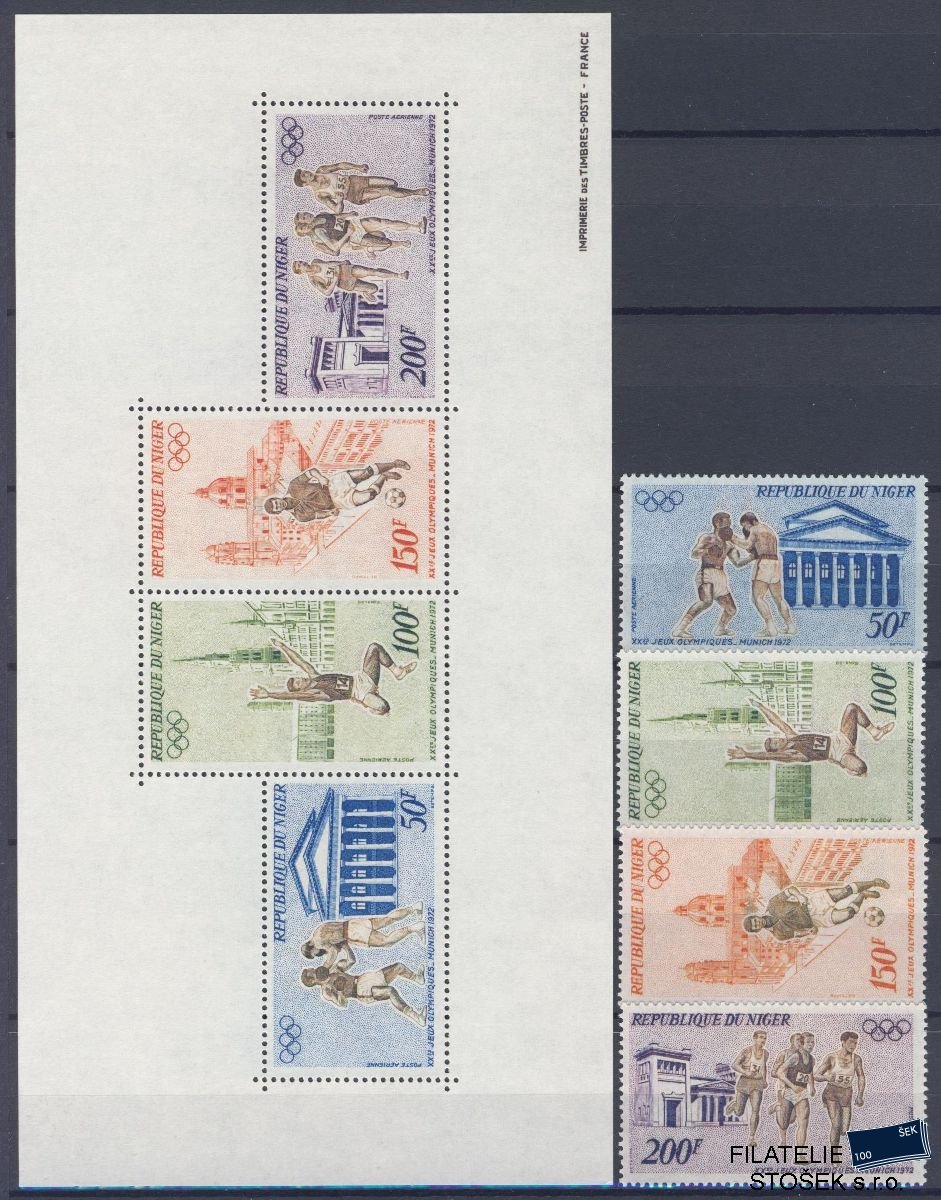 Niger známky Mi 331-34 + Bl 8 - OH 1972