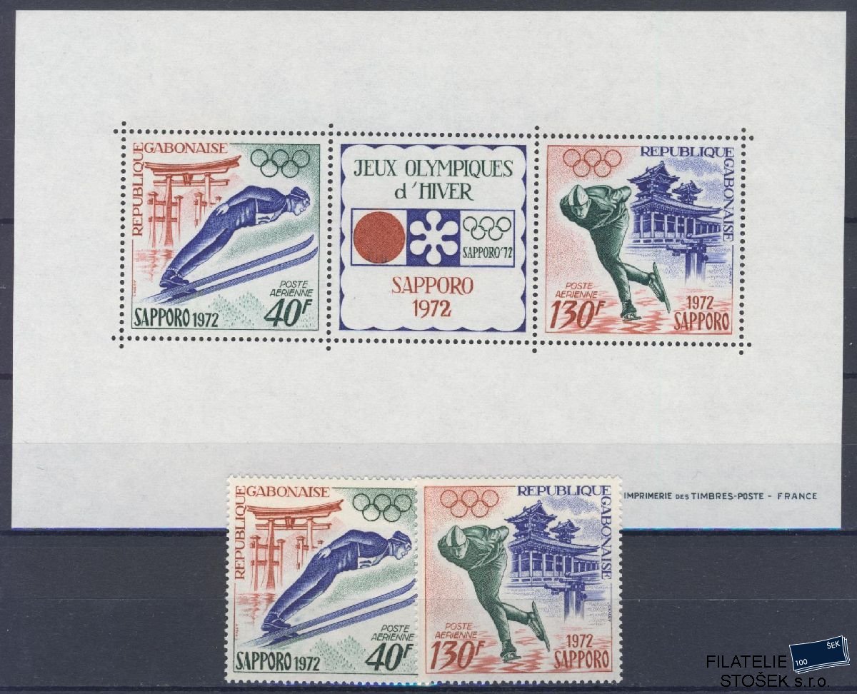 Gabon známky Mi 454-55 + Bl 23 - OH 1972