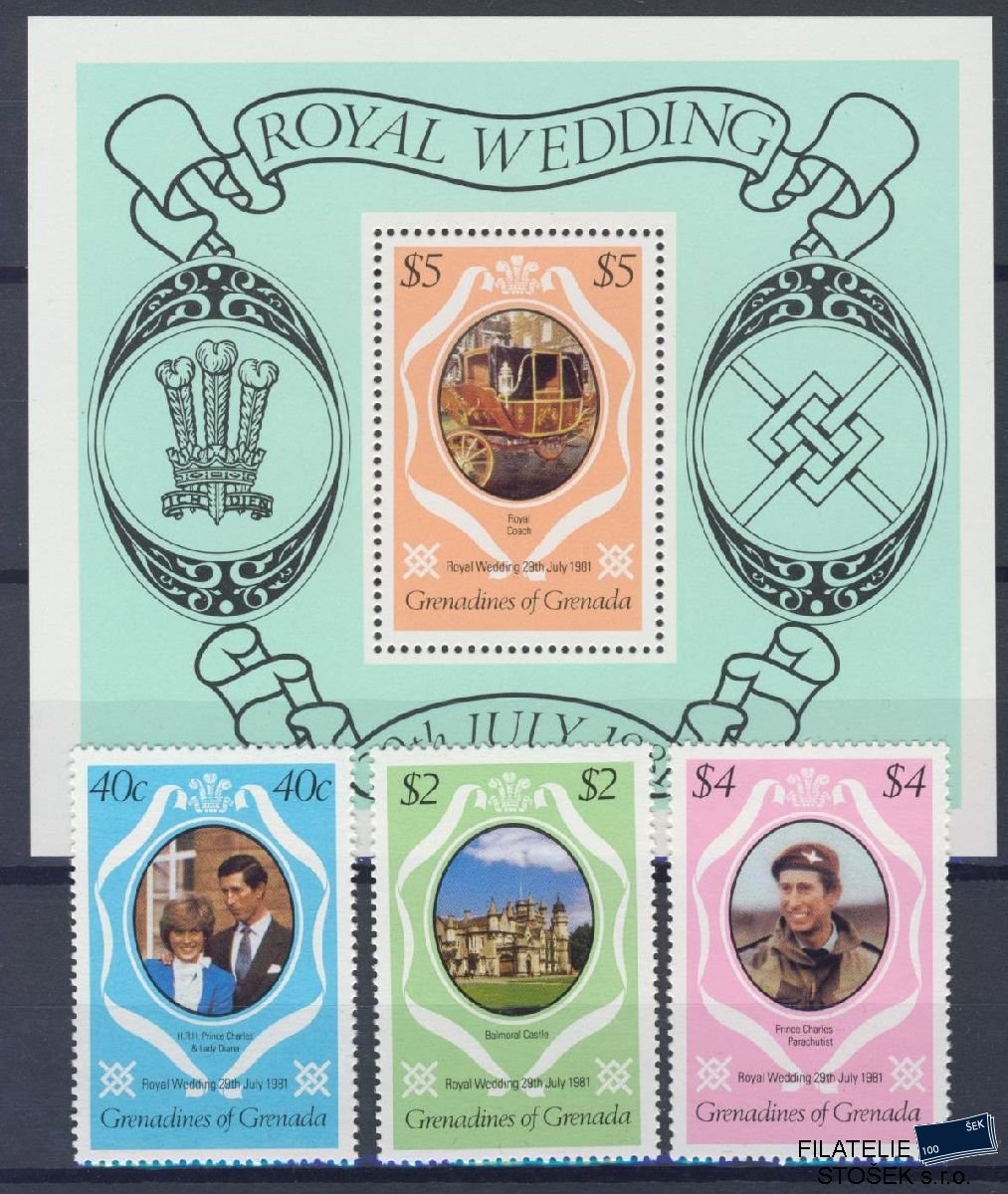 Grenadines of Grenada známky Mi 447-50 + Bl 56 - Diana