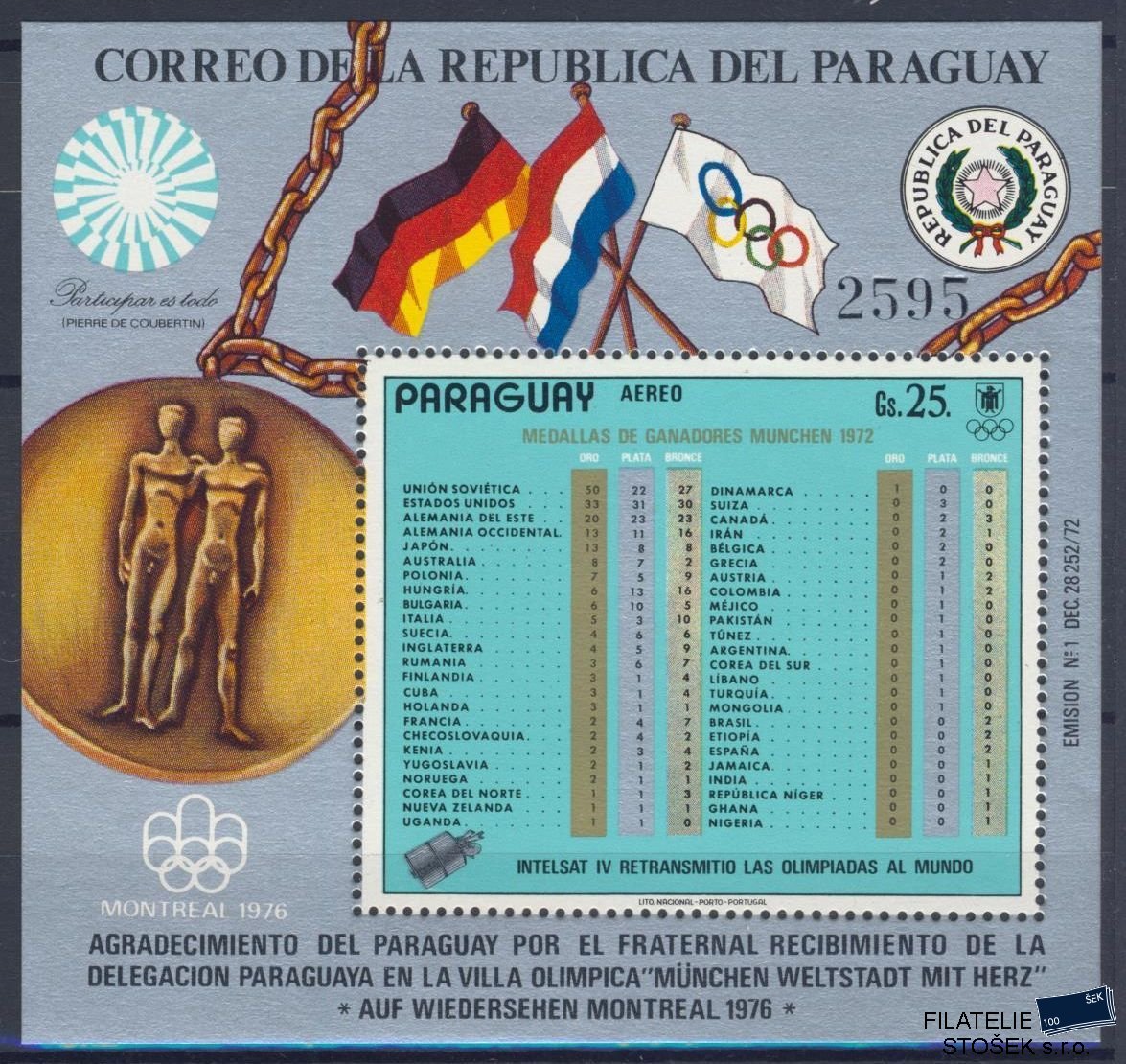 Paraguay známky Mi Blok 199 - OH 1972